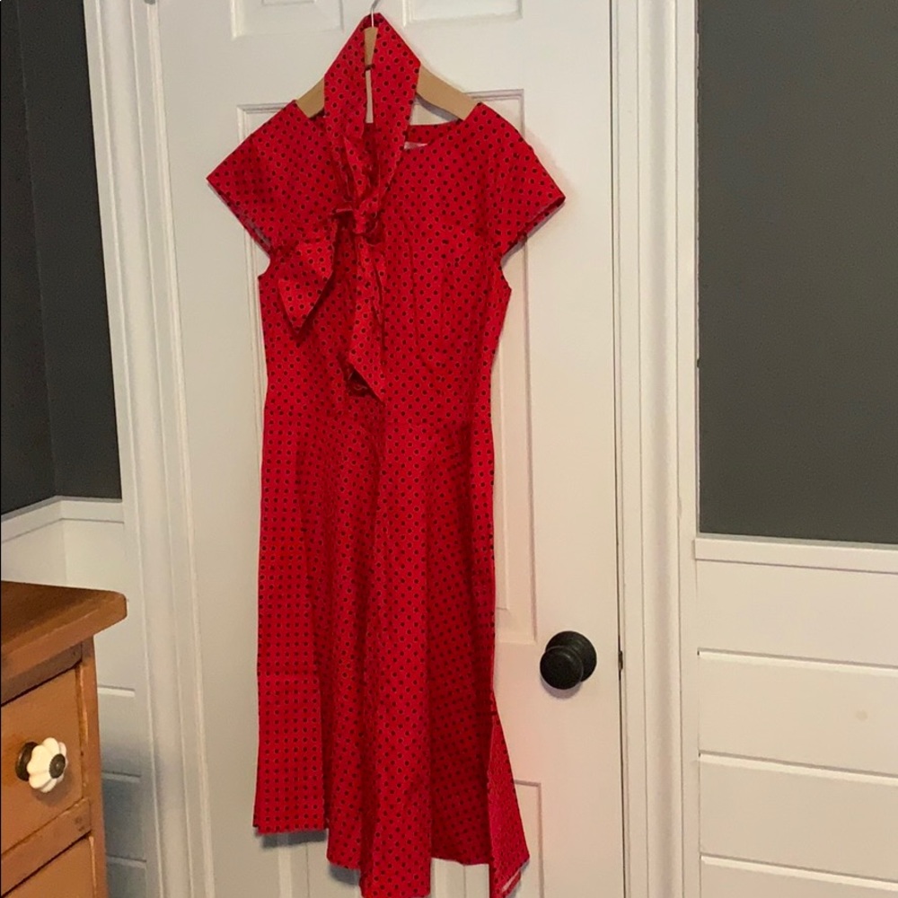 Red and Back polka-dot dress